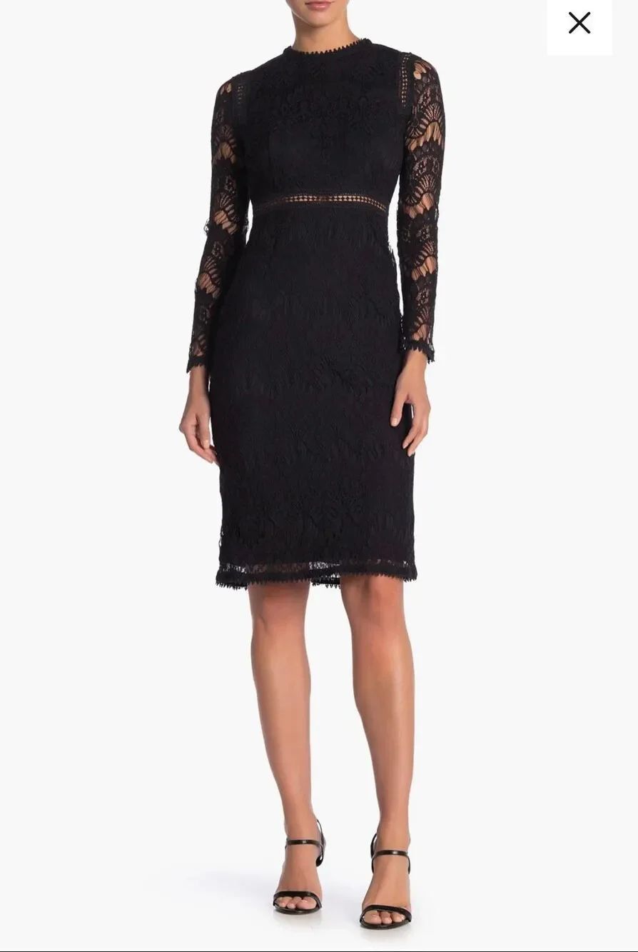 LOVE x Design Black Lace Sheath Dress XL Long Sleeve Mock Neck NWT Cocktail